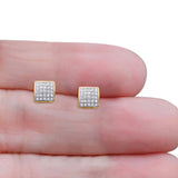 Solid 10K Yellow Gold 6.7mm Square Shaped Round Diamond Stud Earring Wholesale
