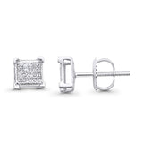 Solid 10K White Gold 6mm Square Shaped Cluster Round Pave Diamond Stud Earrings Wholesale