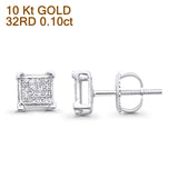 Solid 10K White Gold 6mm Square Shaped Cluster Round Pave Diamond Stud Earrings Wholesale