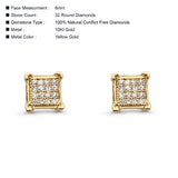 Solid 10K Yellow Gold 6mm Square Shaped Cluster Round Pave Diamond Stud Earrings Wholesale