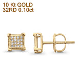 Solid 10K Yellow Gold 6mm Square Shaped Cluster Round Pave Diamond Stud Earrings Wholesale