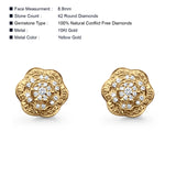 Solid 10K Yellow Gold 8.8mm Flower Shaped Round Pave Diamond Stud Earring Wholesale