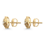 Solid 10K Yellow Gold 8.8mm Flower Shaped Round Pave Diamond Stud Earring Wholesale