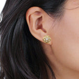 Solid 10K Yellow Gold 8.8mm Flower Shaped Round Pave Diamond Stud Earring Wholesale