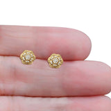 Solid 10K Yellow Gold 8.8mm Flower Shaped Round Pave Diamond Stud Earring Wholesale