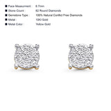 Solid 10K Yellow Gold 6.7mm Round Pave Diamond Stud Earring Wholesale