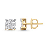 Solid 10K Yellow Gold 6.7mm Round Pave Diamond Stud Earring Wholesale