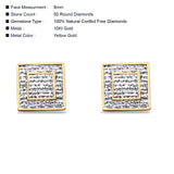 Solid 10K Yellow Gold 8mm Ice Square Shaped Pave Round Diamond Stud Earrings Wholesale