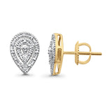 Solid 10K Yellow Gold 11mm Pear Shaped Round Pave Diamond Stud Earrings Wholesale