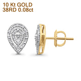 Solid 10K Yellow Gold 11mm Pear Shaped Round Pave Diamond Stud Earrings Wholesale
