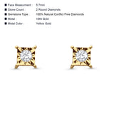 Solid 10K Yellow Gold 5.7mm Accent Square Shaped Round Diamond Stud Earrings Wholesale