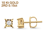 Solid 10K Yellow Gold 5.7mm Accent Square Shaped Round Diamond Stud Earrings Wholesale