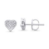 Solid 10K White Gold 6.5mm Heart Shaped Round Diamond Stud Earrings Wholesale