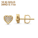 Solid 10K Yellow Gold 6.5mm Heart Shaped Round Diamond Stud Earrings Wholesale
