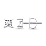 Solid 10K White Gold 4.8mm Square Shaped Solitaire Round Diamond Stud Earrings Wholesale