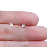 Solid 10K White Gold 4.8mm Square Shaped Solitaire Round Diamond Stud Earrings Wholesale