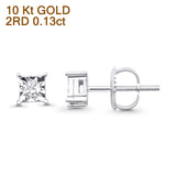Solid 10K White Gold 4.8mm Square Shaped Solitaire Round Diamond Stud Earrings Wholesale