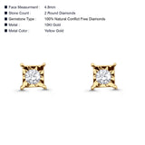 Solid 10K Yellow Gold 4.8mm Square Shaped Solitaire Round Diamond Stud Earrings Wholesale