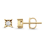 Solid 10K Yellow Gold 4.8mm Square Shaped Solitaire Round Diamond Stud Earrings Wholesale