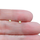 Solid 10K Yellow Gold 4.8mm Square Shaped Solitaire Round Diamond Stud Earrings Wholesale