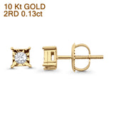 Solid 10K Yellow Gold 4.8mm Square Shaped Solitaire Round Diamond Stud Earrings Wholesale