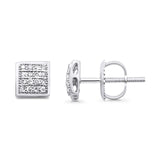 Solid 10K White Gold 5.7mm Square Shaped Round Diamond Stud Earrings Wholesale