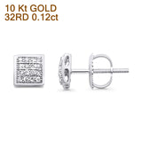 Solid 10K White Gold 5.7mm Square Shaped Round Diamond Stud Earrings Wholesale