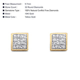 Solid 10K Yellow Gold 5.7mm Square Shaped Round Diamond Stud Earrings Wholesale