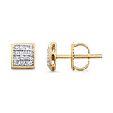 Solid 10K Yellow Gold 5.7mm Square Shaped Round Diamond Stud Earrings Wholesale