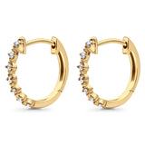 Solid 10K Yellow Gold 11.4mm Round Milgrain Diamond Huggie Hoop Earrings Wholesale
