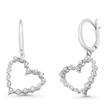 Solid 10K White Gold 25.4mm Heart Diamond Hoop Dangle Earrings Wholesale