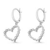 Solid 10K White Gold 25.4mm Heart Diamond Hoop Dangle Earrings Wholesale