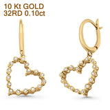 Solid 10K Yellow Gold 25.4mm Heart Diamond Hoop Dangle Earrings Wholesale