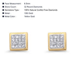 Solid 10K Yellow Gold 6.5mm Square Shaped Cluster Round Diamond Stud Earrings Wholesale