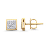 Solid 10K Yellow Gold 6.5mm Square Shaped Cluster Round Diamond Stud Earrings Wholesale