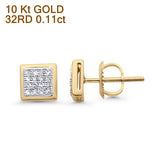 Solid 10K Yellow Gold 6.5mm Square Shaped Cluster Round Diamond Stud Earrings Wholesale