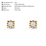 Solid 10K Yellow Gold 4mm Square Shaped Pave Round Diamond Stud Earring Wholesale