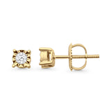 Solid 10K Yellow Gold 4mm Square Shaped Pave Round Diamond Stud Earring Wholesale