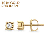 Solid 10K Yellow Gold 4mm Square Shaped Pave Round Diamond Stud Earring Wholesale