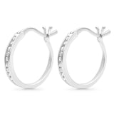 Solid 10K White Gold 12.7mm Round Diamond Huggie Hoop Earrings Wholesale