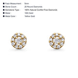 Solid 10K Yellow Gold 5mm Round Cluster Diamond Stud Earring Wholesale