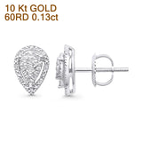 Solid 10K White Gold 9mm Teardrop Pear Shaped Round Diamond Stud Earrings Wholesale