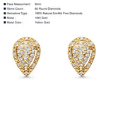 Solid 10K Yellow Gold 9mm Teardrop Pear Shaped Round Diamond Stud Earrings Wholesale