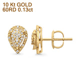 Solid 10K Yellow Gold 9mm Teardrop Pear Shaped Round Diamond Stud Earrings Wholesale