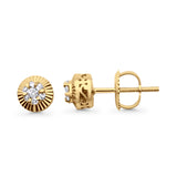 Solid 10K Yellow Gold 5.5mm Sunflower Round Diamond Stud Earring Wholesale