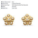 Solid 10K Yellow Gold 9mm Flower Design Round Diamond Stud Earring Wholesale