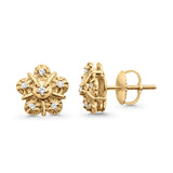 Solid 10K Yellow Gold 9mm Flower Design Round Diamond Stud Earring Wholesale