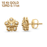 Solid 10K Yellow Gold 9mm Flower Design Round Diamond Stud Earring Wholesale