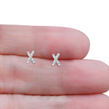 Solid 10K White Gold 6.5mm "X" Shaped Crisscross Round Diamond Stud Earrings Wholesale