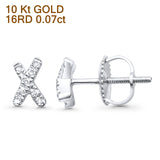 Solid 10K White Gold 6.5mm "X" Shaped Crisscross Round Diamond Stud Earrings Wholesale